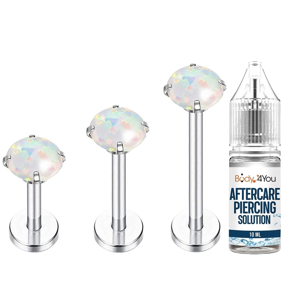 BodyJ4You 4PC Labret Tragus Cartilage 16G Studs - Piercing Aftercare Saline Cleanser