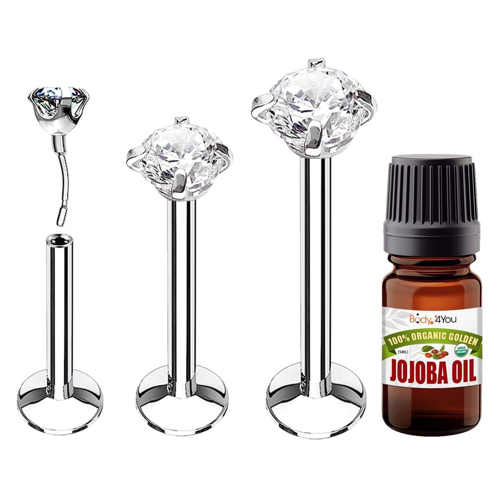 BodyJ4You 4PC Labret Tragus Cartilage 16G Studs - Piercing Aftercare Jojoba Oil