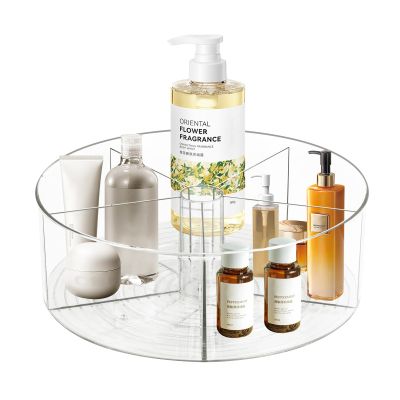 360 Rotating Makeup Organizer 11.5" Clear Turntable Lazy Susan Organizer for Vanity, Bathroom Counter, Pantry, Cabinet, Spinning Cosmetic Storage Holder with 5 Dividers for Skincare, Makeup Brushes
