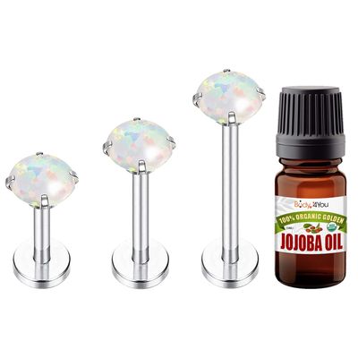 BodyJ4You 4PC Labret Tragus Cartilage 16G Studs - Piercing Aftercare Jojoba Oil