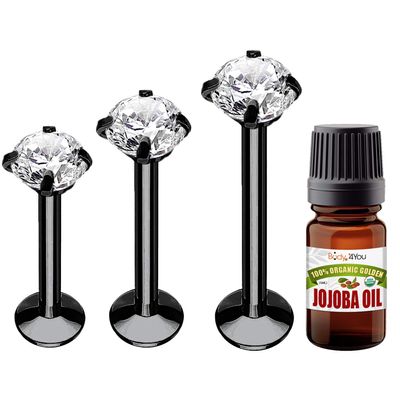 BodyJ4You 4PC Labret Tragus Cartilage 16G Studs - Piercing Aftercare Jojoba Oil