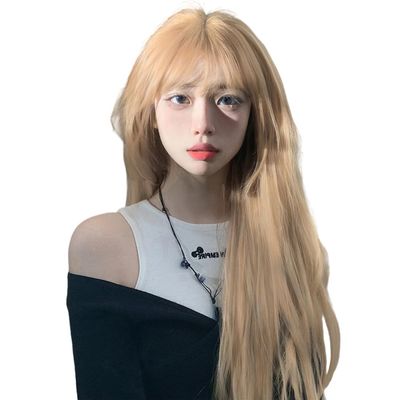 osseoca Girls Wig Gold 65cm 25inch Synthetic Hair Lifelike Wig Hair Daily Natural Female Wigs with Bangs (GLD)