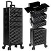 AROUS Rolling Makeup Train Case 4 in 1 Cosmetology Case on Wheels Large Storage Cosmetic Trolley with Key Salon Barber Case Traveling Cart Trunk, Black view 1