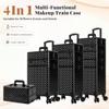 AROUS Rolling Makeup Train Case 4 in 1 Cosmetology Case on Wheels Large Storage Cosmetic Trolley with Key Salon Barber Case Traveling Cart Trunk, Black view 2