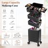 AROUS Rolling Makeup Train Case 4 in 1 Cosmetology Case on Wheels Large Storage Cosmetic Trolley with Key Salon Barber Case Traveling Cart Trunk, Black view 4