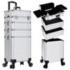 AROUS Rolling Makeup Train Case 4 in 1 Cosmetology Case on Wheels Large Storage Cosmetic Trolley with Key Salon Barber Case Traveling Cart Trunk, Silver view 1