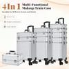 AROUS Rolling Makeup Train Case 4 in 1 Cosmetology Case on Wheels Large Storage Cosmetic Trolley with Key Salon Barber Case Traveling Cart Trunk, Silver view 2