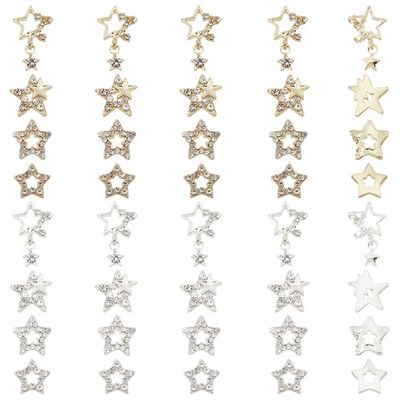 FREEBLOSS 40Pcs Star Acrylic Nail Charms Silver Star Nail Charms Nail Art Charms Shiny Charms for Nail