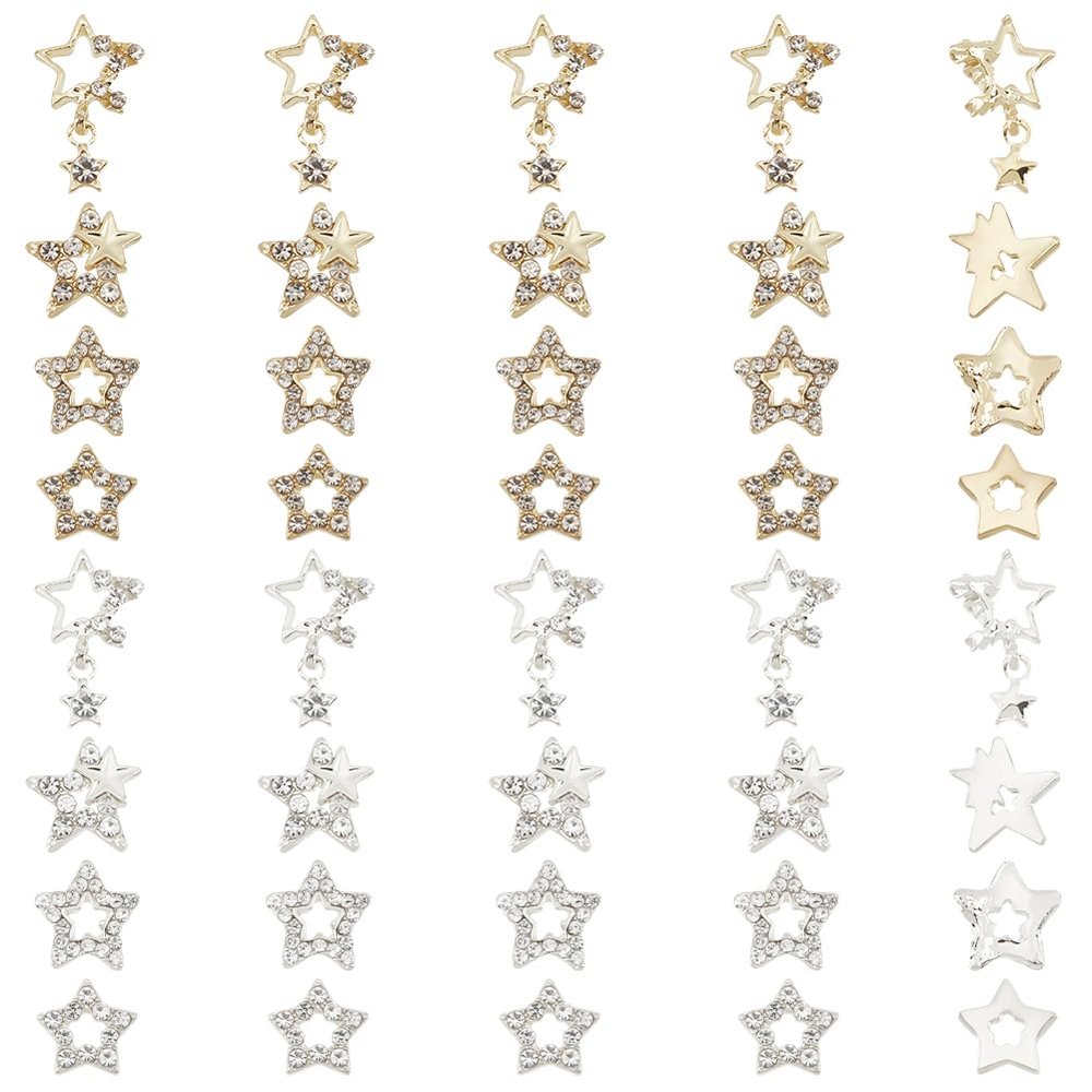 FREEBLOSS 40Pcs Star Acrylic Nail Charms Silver Star Nail Charms Nail Art Charms Shiny Charms for Nail