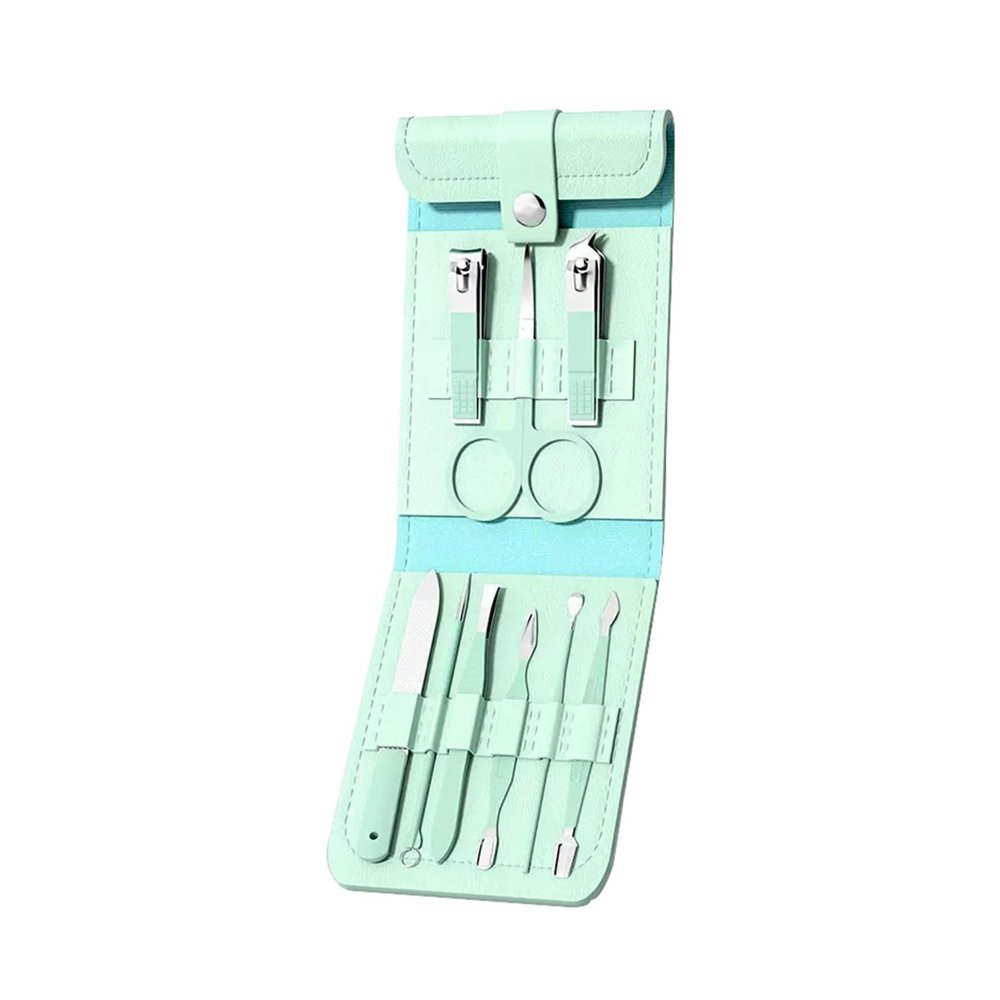 Nail Clipper Set Nail Care Tools Manicure Set Stainless Steel Nail Clipper with Leather Case for Men and Women (Color : Green A)