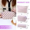 3 Pcs Makeup Bag Checkered Cosmetic Bag Large Capacity Traveling Toiletry Pounch Organizer Cute Makeup Brushes Aesthetic Accessories Storage Bag for Girls Women (Purple-White) view 3