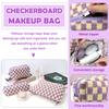 3 Pcs Makeup Bag Checkered Cosmetic Bag Large Capacity Traveling Toiletry Pounch Organizer Cute Makeup Brushes Aesthetic Accessories Storage Bag for Girls Women (Purple-White) view 4