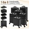 AROUS 5 in 1 Rolling Makeup Train Case Cosmetology Case on Wheels Large Cosmetic Organizer Travel Cart for Hairstylist Artist Nail Beauty Salon Barber,Black view 3
