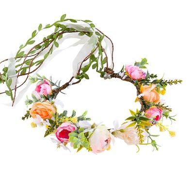 Vivivalue Girl Flower Crown Wedding Flower Headband Hair Wreath Floral Headpiece Halo Boho with Ribbon Party Prom Festival Photos