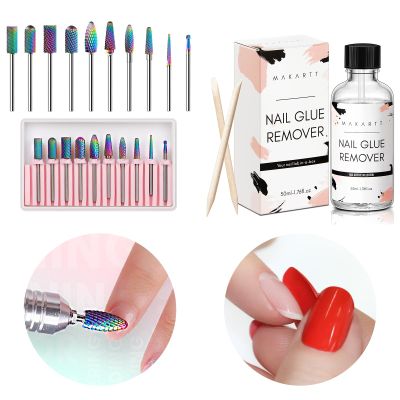 Makartt Nail Drill Bits Set, 10Pcs Tungsten Carbide Nail Drill Bits Bundle Nail Glue Remover for Acrylic Nails Press on Nails