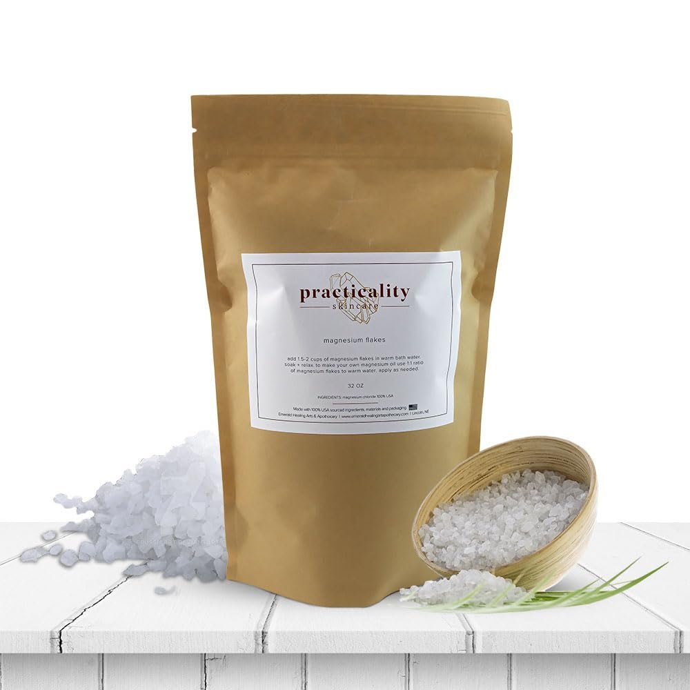 Practicality Magnesium Flakes for Bath |100% Natural USA-Sourced and Manufactured Magnesium Chloride Flakes - Great for Foot & Body Relaxation, Better Absorption Over Epsom Salt | 32 FL OZ | 1 Pc