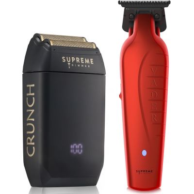 Supreme Trimmer Vader Trimmer & Crunch Foil Shaver Barber Haircutting Kit | Professional DLC T-Blade Beard Trimmer ST3778 & STF602 Waterproof IPX6 Shaver Set | Red