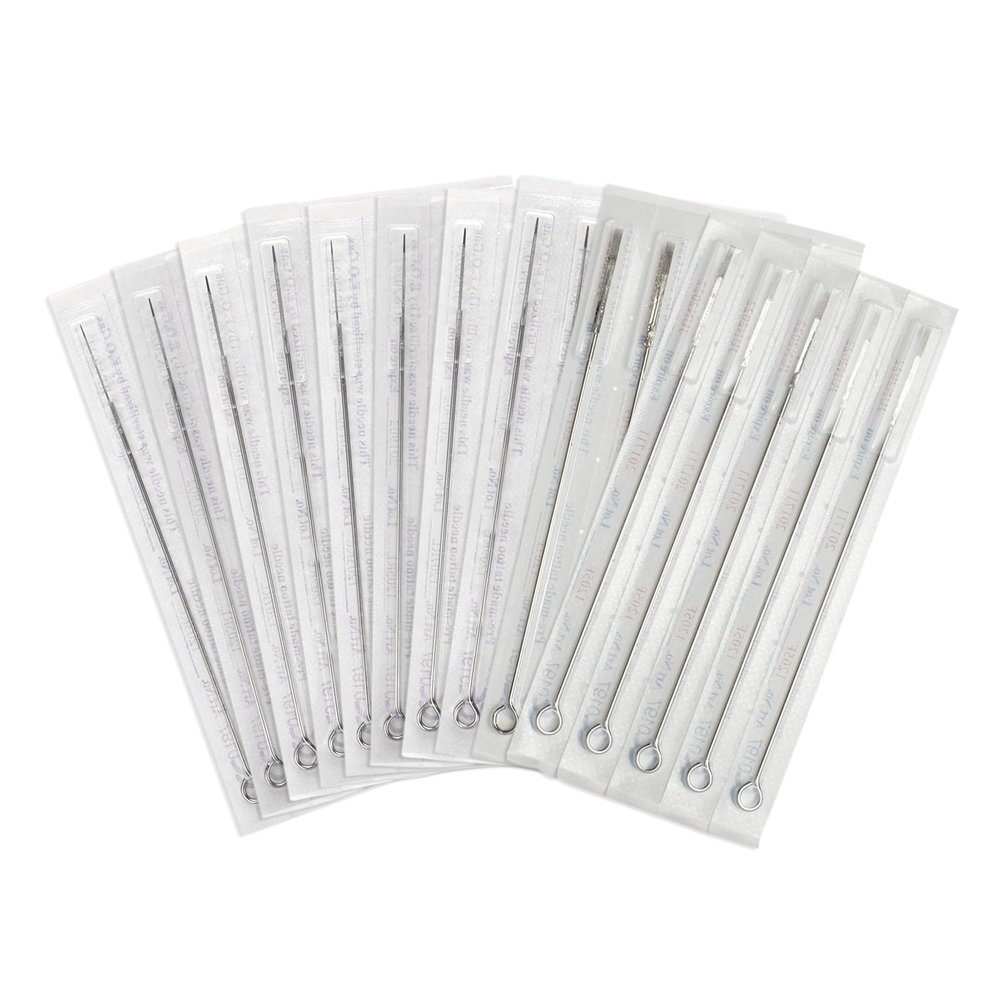 Tattoo Needles, 50pcs Disposable Mixed Assorted Tattoo Needles - Round Liner, Round Shader, Magnum Needles, 5pcs of each 3RL 5RL 7RL 9RL 3RS 5RS 7RS 9RS 5F 7F