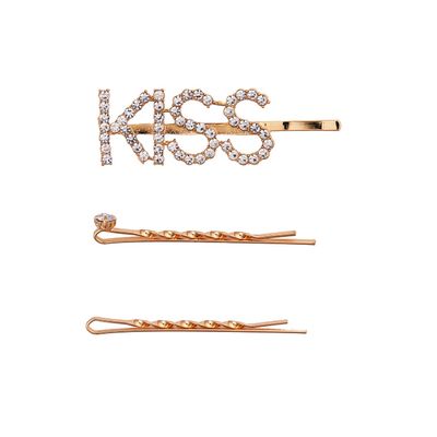 RED by Kiss 3 Pcs Rhinestone Bobby Hair Pins, Gold Silver Metal Diamond Hair Clips, Crystal Pin, Prom Wedding Bridal Lady Women Girls (Letter)