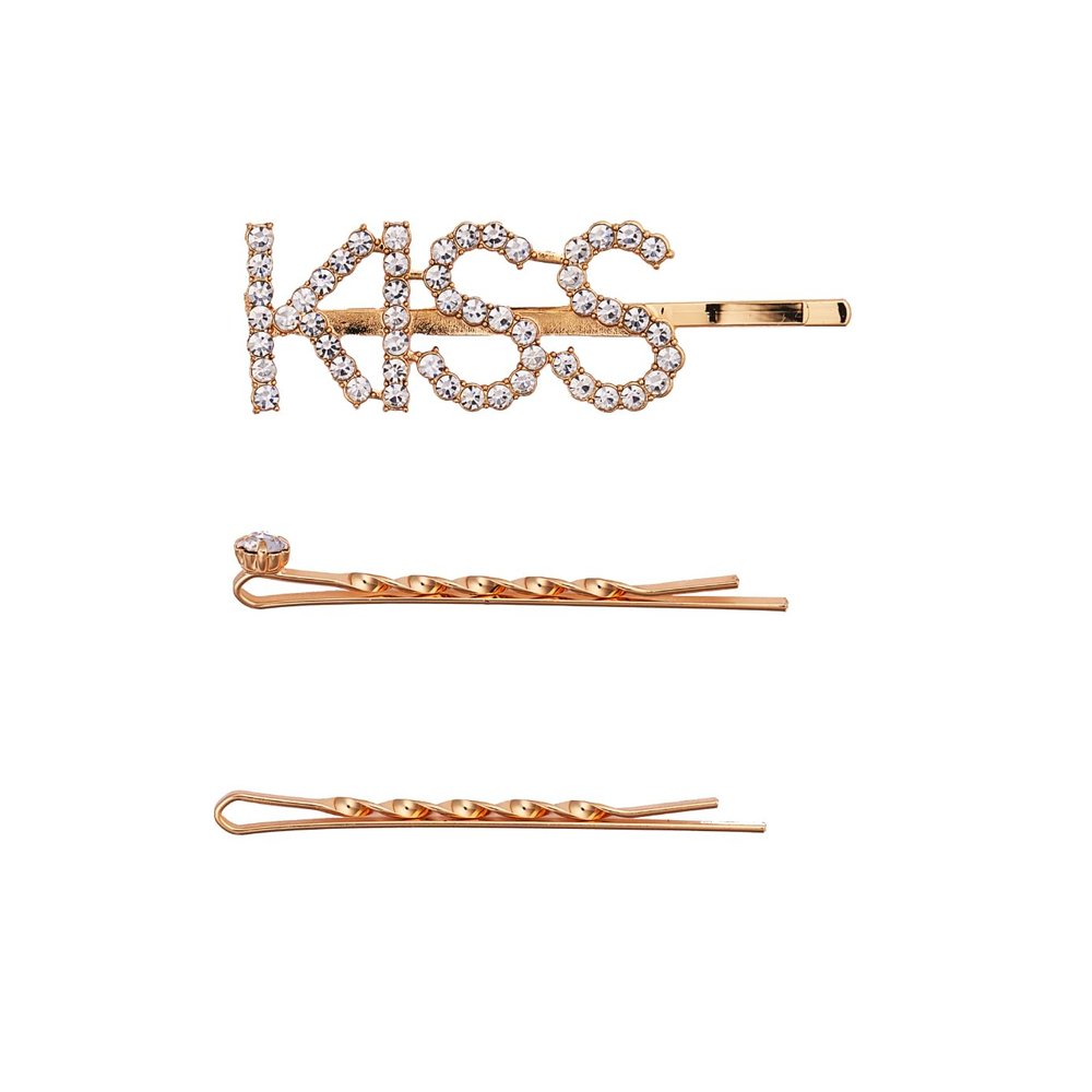 RED by Kiss 3 Pcs Rhinestone Bobby Hair Pins, Gold Silver Metal Diamond Hair Clips, Crystal Pin, Prom Wedding Bridal Lady Women Girls (Letter)