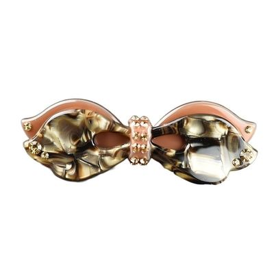 Women headwear bow hair clip barrette cute hair pin rhinestone hair accessories for women (Color : Brown)