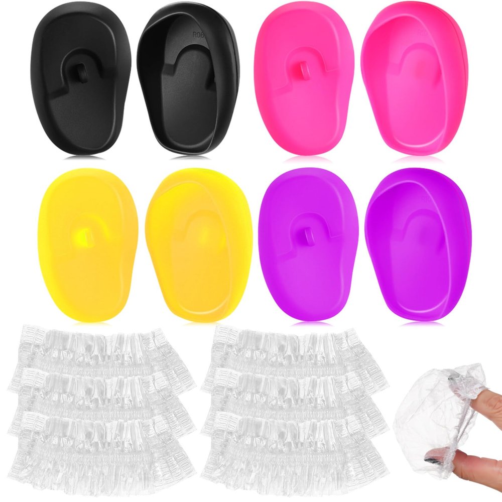 Hairdressing Ear Caps 4 Pairs Silicone Ear Covers 100pcs Disposable Ear Shower Caps Hairdressing Dye Coloring Earmuffs for Salon Home Hair Dye Salon Earmuffs