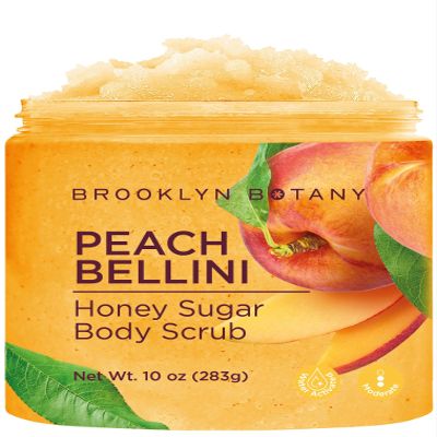 Brooklyn Botany Peach Bellini Honey Sugar Scrub for Body 10 oz  Deeply Hydrating and Gently Exfoliating Body Scrub for Women and Men  Moisturizing and Nourishing the Skin
