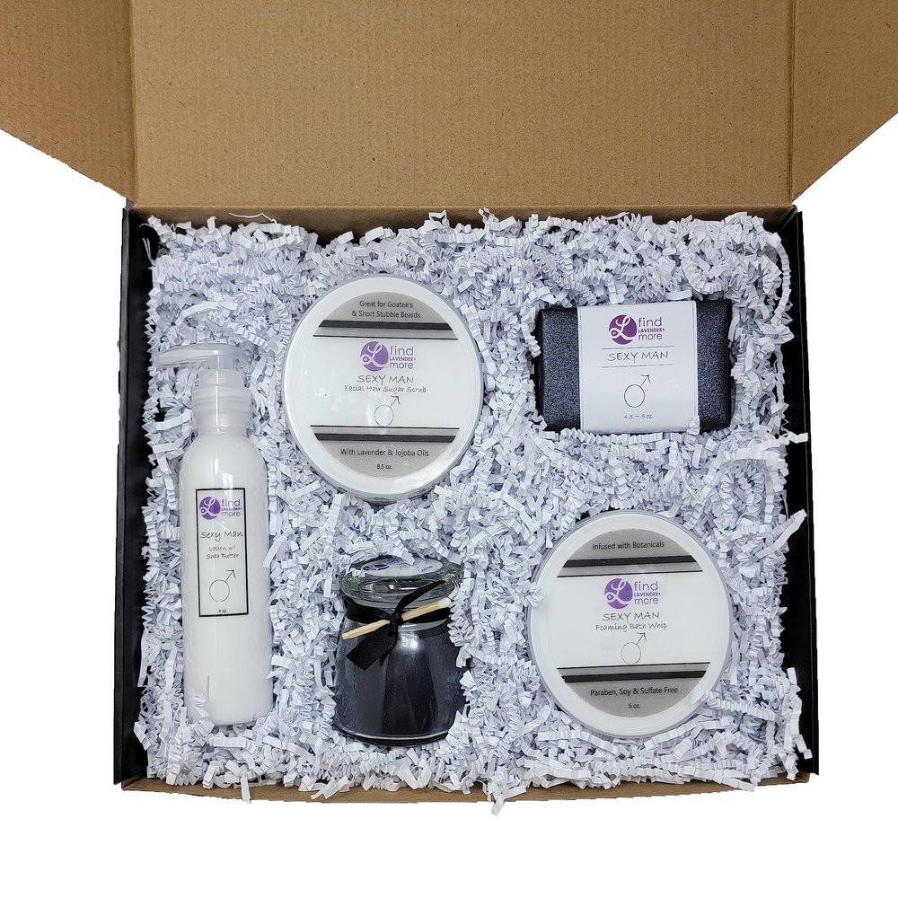L+ 5-Piece Scented Handmade Gift Set W/Soap Candle Lotion Foaming Bath WIP Foaming Bath Salts (Sexy Man)