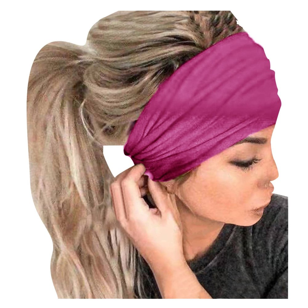 Women Tie Dye Headband Elastic Yoga Workout Running Sport Head Wraps Sweat Wicking Fashion Hair (Hot Pink, One Size)