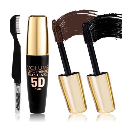 2 Pcs Black Brown Waterproof Mascara, 5D Silk Fiber Lashes Extension Colored Tube Mascaras with Eyelash Brush, Long Lasting Curling Mascara Volume and Length, Eye Makeup Gift for Women