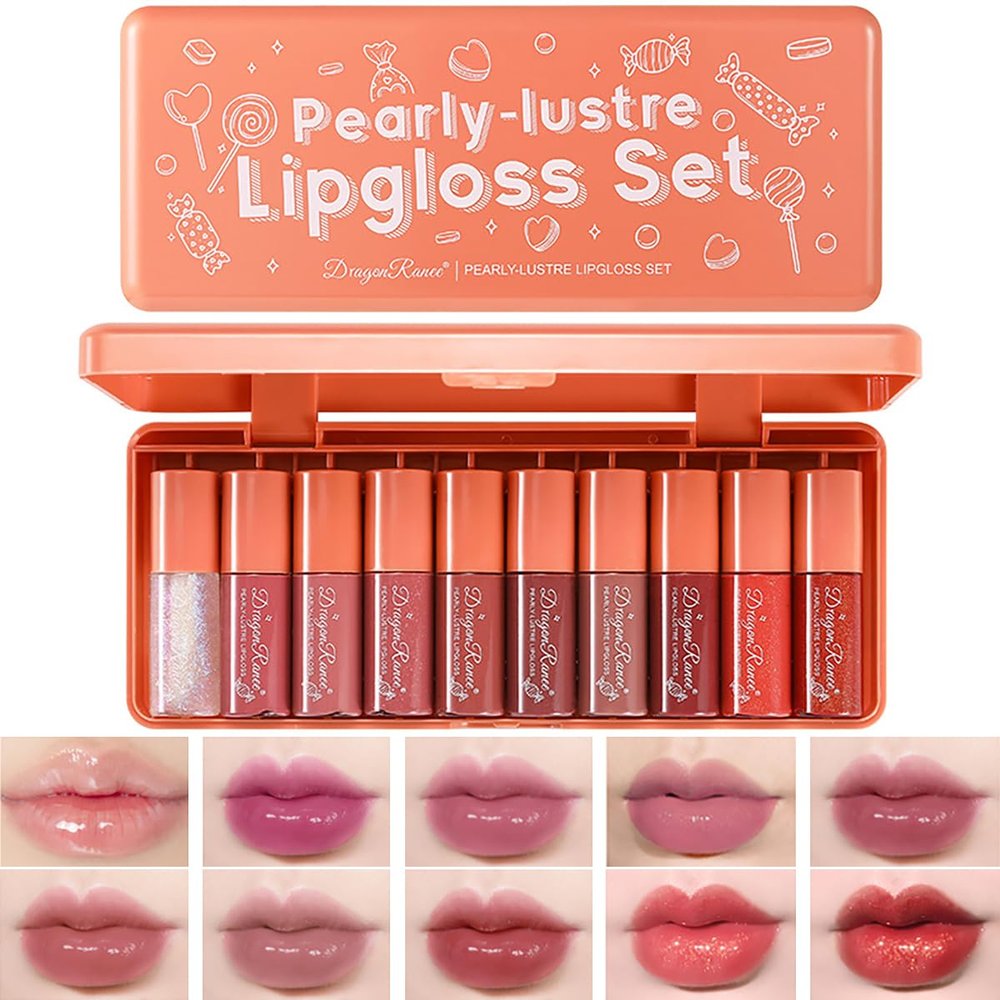 Alisesun 10 Colors Lip Tint Stain Set, Korean Plumping Lip Gloss Watery Lip Stain, Multi-use for Mini Liquid Lipstick & Cheek Tint Long Lasting Vivid Color #01