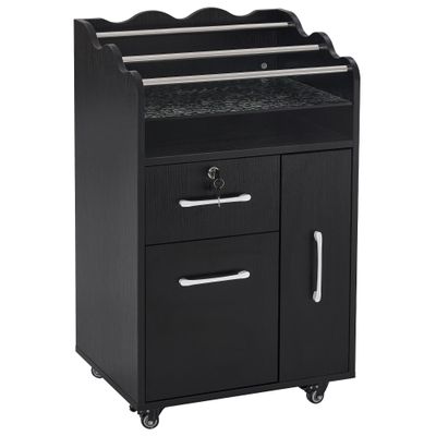 BarberPub Salon Cart with Storage Drawer Cabinet Barber Trolley with Wheels Rolling Salon Cart for Hair Stylist Beauty Organizer 2045 (Black)