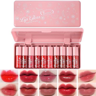 Alisesun 10 Colors Lip Tint Stain Set, Korean Plumping Lip Gloss Watery Lip Stain, Multi-use for Mini Liquid Lipstick & Cheek Tint Long Lasting Vivid Color #02