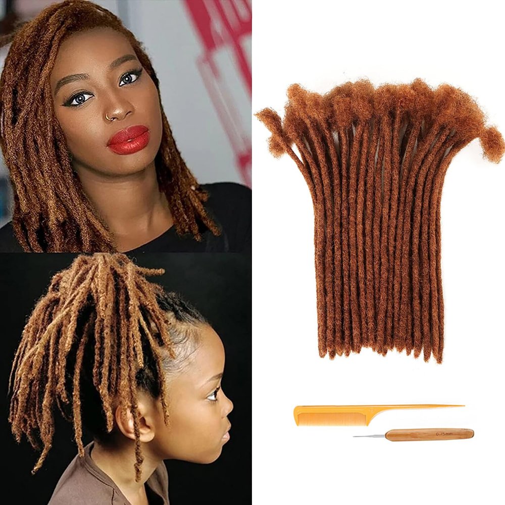 0.6cm Thickness 8 Inch 20 Strands Dreadlock Extensions Human Hair #30 Brown 100% Real Human Hair for Man/Women/Kids Full Handmade Permanent Loc Extensions Bundles Can Be Dyed Bleached Curled
