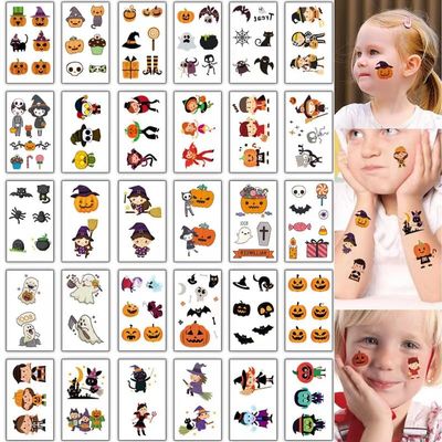 120PCS Halloween Kids' Tattoo Stickers - Cartoon, Cute, Pumpkin, Spider, Bat Funny Stickers