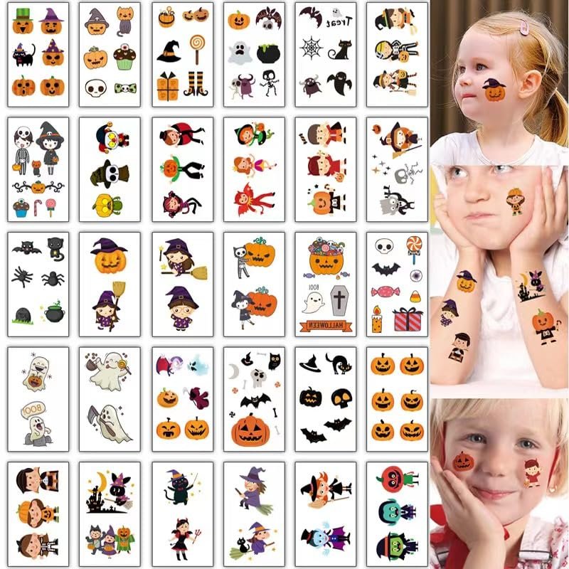120PCS Halloween Kids' Tattoo Stickers - Cartoon, Cute, Pumpkin, Spider, Bat Funny Stickers