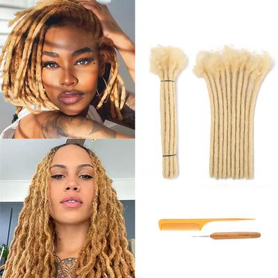 0.6cm Thickness 8 Inch 20 Strands Dreadlock Extensions Human Hair #613 Blonde 100% Real Human Hair for Man/Women/Kids Full Handmade Permanent Loc Extensions Bundles Can Be Dyed Bleached Curled