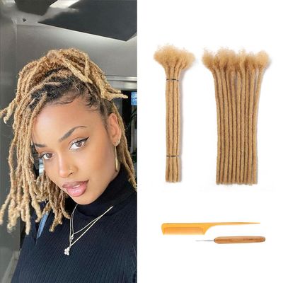 0.6cm Thickness 8 Inch 20 Strands Dreadlock Extensions Human Hair #27 Blond 100% Real Human Hair for Man/Women/Kids Full Handmade Permanent Loc Extensions Bundles Can Be Dyed Bleached Curled