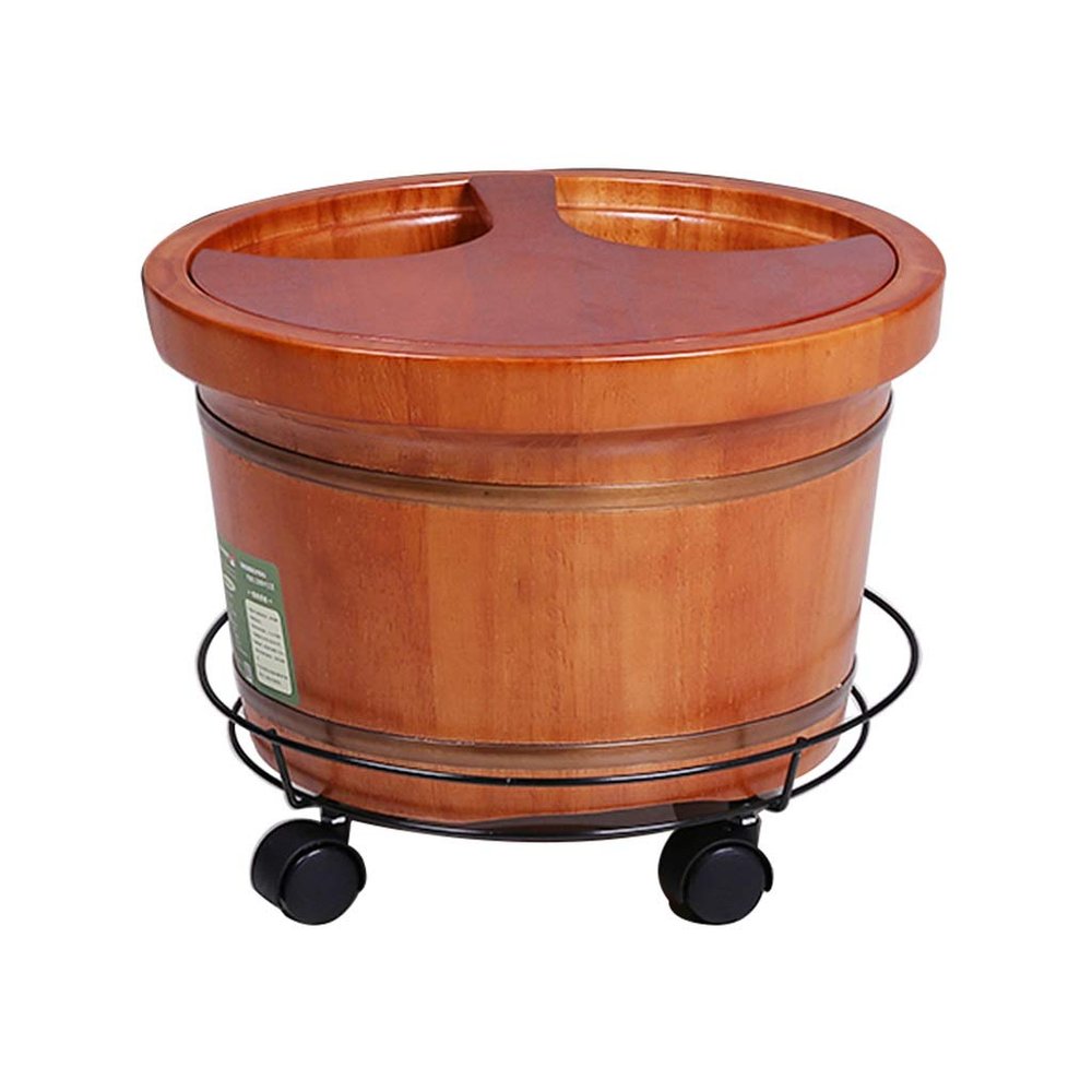 Pedicure Foot Soak Tub Smooth and Delicate Pedicure Barrels for Soaking Feet Spa Wooden Tub Foot Care with Lid Solid Wood Foot Tub Foot Spa Household Wash Ba (Color : with Cover+Universal Wheel)