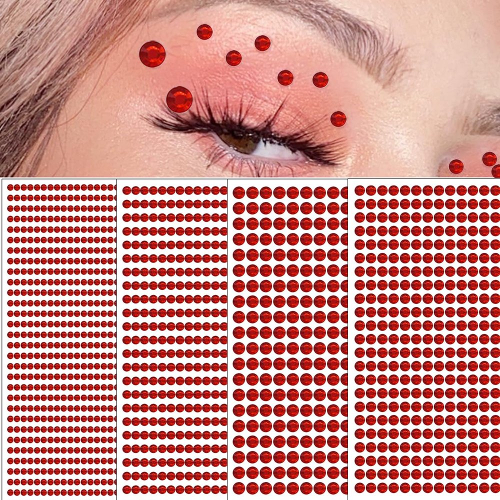 1792 Pcs Self Adhesive Rhinestones for Makeup Face Gems Stick on Face Jewels Eyes Gems Face Stickers Dotting Tools for Nail Art Body Eye Makeup Crafts Decoration Stick on Body Crystal Jewels (Big Red