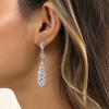 Sttiafay Vintage Rhinestone Teardrop Earrings Silver Long Crystal Earrings Teardrop Cz Earrings Sparkly Rhinestone Bridal Earrings Jewelry for Women view 3