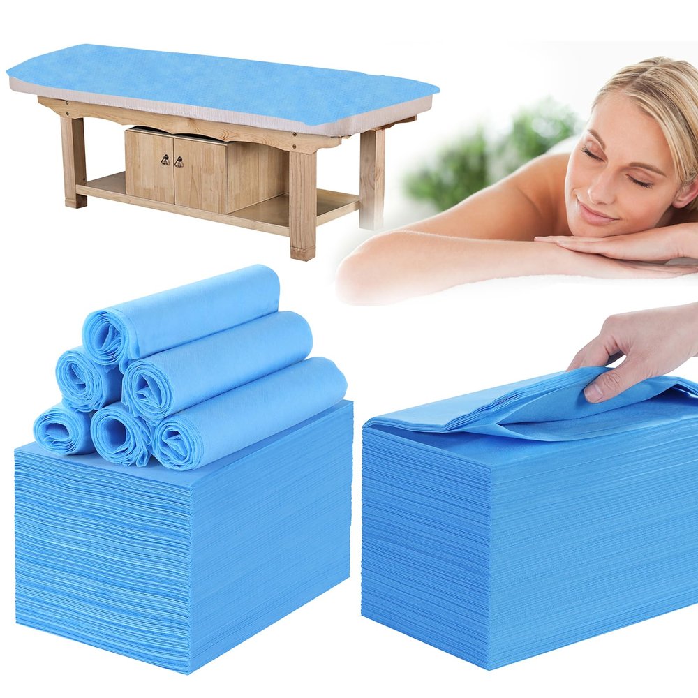 Disposable Bed Sheets for Massage Table 200 Pcs 31" x 71" Waterproof Massage Table Sheets Soft Non Woven Fabric SPA Massage Table Bed Cover Breathable for Beauty Tattoos Waxing Travel (Blue)