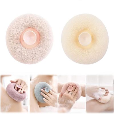 2 Pcs Bath Sponge Cleaning Brush, Bath Loofah Sponge, Body Sponge with Suction Cup, Massage Bath Sponge Balls, Super Soft Exfoliating Bath Sponge Cleaning Massage Bath Ball - (Beige + Pink)