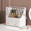 2023 Makeup Organizer, Portable Makeup Dustproof Cosmetic Storage Box Large Capacity Cosmetic Display Case Countertop Skin Care Organizer Suit for Cosmetics Skincare Jewelry Lipstick,White view 1