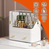 2023 Makeup Organizer, Portable Makeup Dustproof Cosmetic Storage Box Large Capacity Cosmetic Display Case Countertop Skin Care Organizer Suit for Cosmetics Skincare Jewelry Lipstick,White view 2
