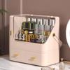 2023 Makeup Organizer, Portable Makeup Dustproof Cosmetic Storage Box Large Capacity Cosmetic Display Case Countertop Skin Care Organizer Suit for Cosmetics Skincare Jewelry Lipstick,Pink view 1