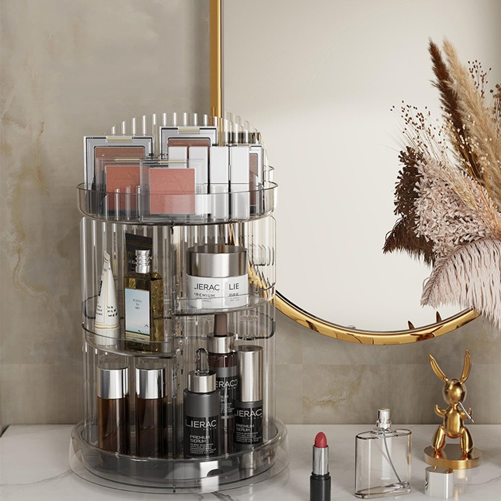 360 Large Rotating Makeup Organizer for Vanity Clear - Adjustable & Durable Spinning Cosmetics Skincare Perfume Brush Storage for Bathroom Dresser - Beauty Gift for Girl Women Mom,White