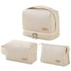 3-Piece Cute Cosmetic Bag Set - Waterproof Leather Makeup & Toiletry Organizer with Handles & Zipper, Travel-Friendly Women's Bags (Off-White) view 1