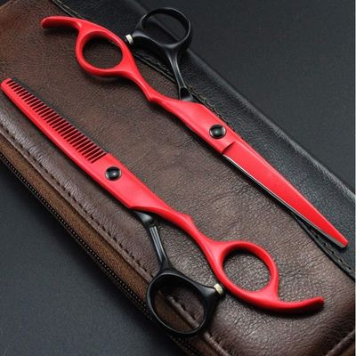 Perfect For Hair Salon Professional Hairdressing Scissor,Barber Hairdresser And Home Use To Trim Your Beard Moustache Haircut Comes With Beautiful Black Scissors Pouch Case (Color : Blackred, Size :