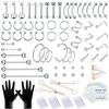 A-minusone 98PCS Piercing Kit for All Body Piercings Stainless Steel Piercing Jewelry with 12G 14G 16G 20G Piercing Needles for Nose Cartilage Tragus Septum Lip Belly Button Eyebrow view 1